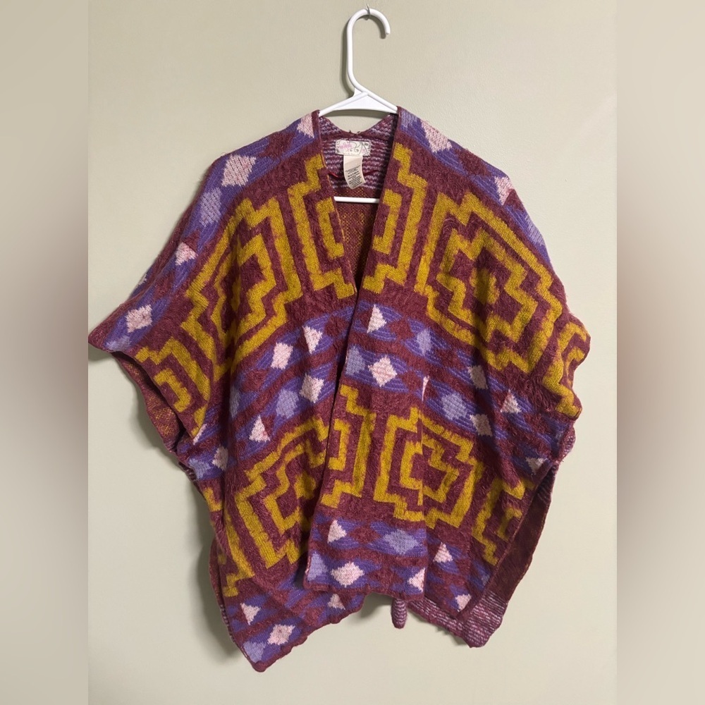 Free People Poncho Diamondback Cozy Sweater Kimono One Size Shawl Wrap Aztec